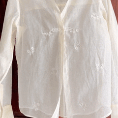 Natural White Hand Embroidered Floral Sheer Shirt