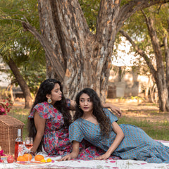 Floral Block Printed Cotton Maxi Tiered Dress
