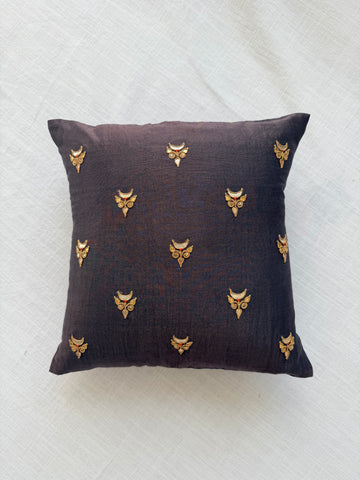 Taupe tissue Hand Embroidered GotaPatti Cotton Silk Cushion Cover