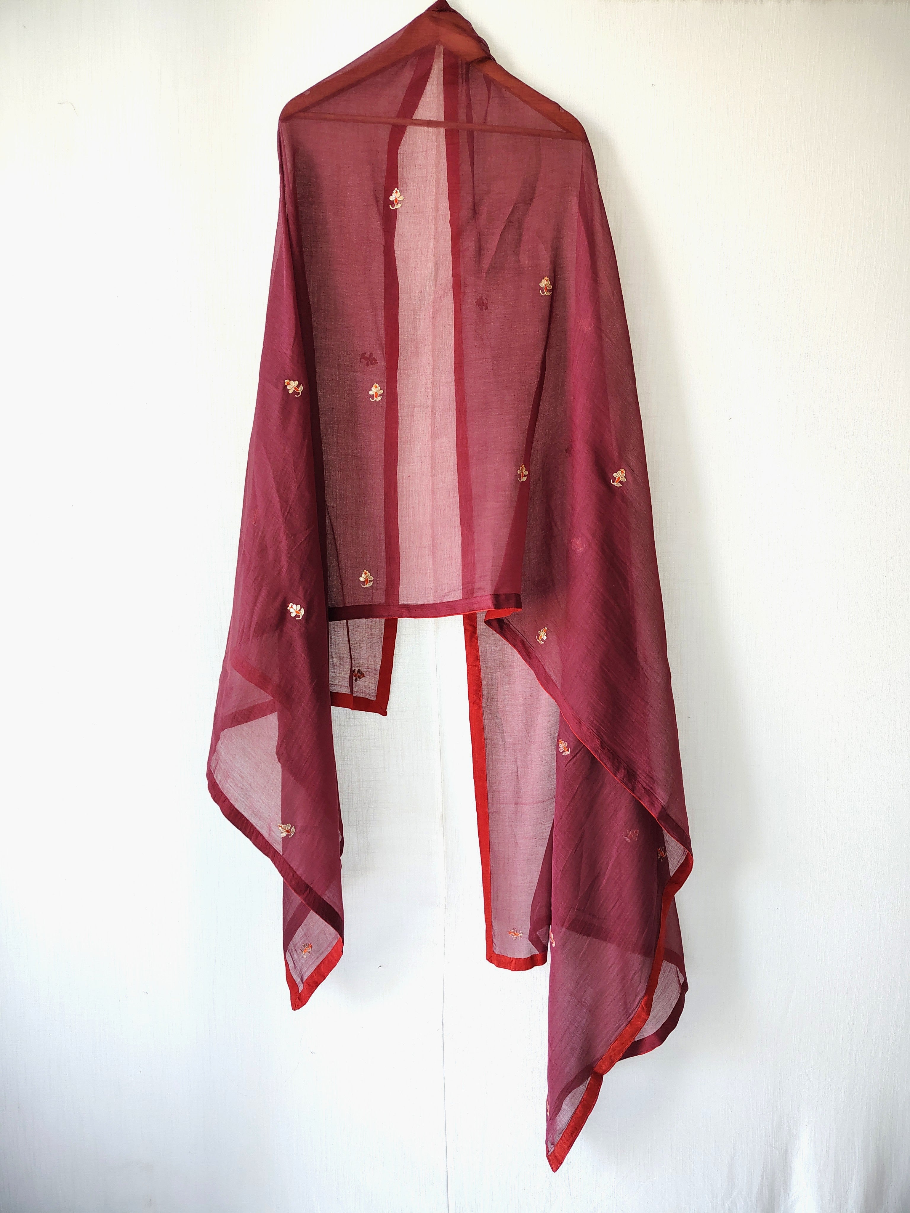 Maroon Gota Patti Hand Embroidered Festive Dupatta
