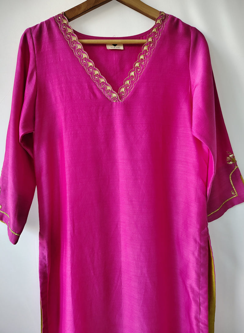 Pink Gota Patti Hand Embroidered Kurta & Pant Set