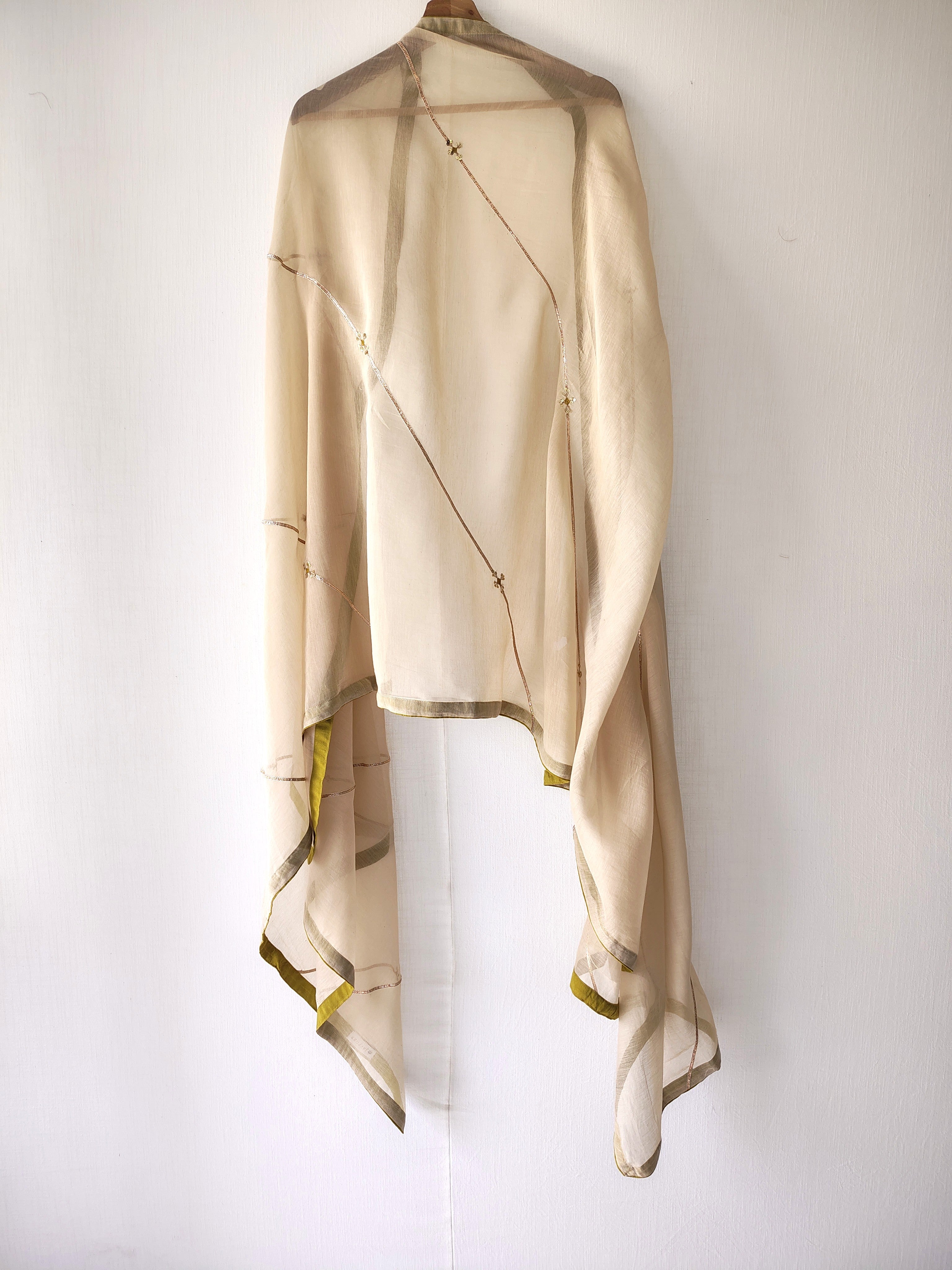 Beige Gota Patti Hand Embroidered Sequins Festive Dupatta