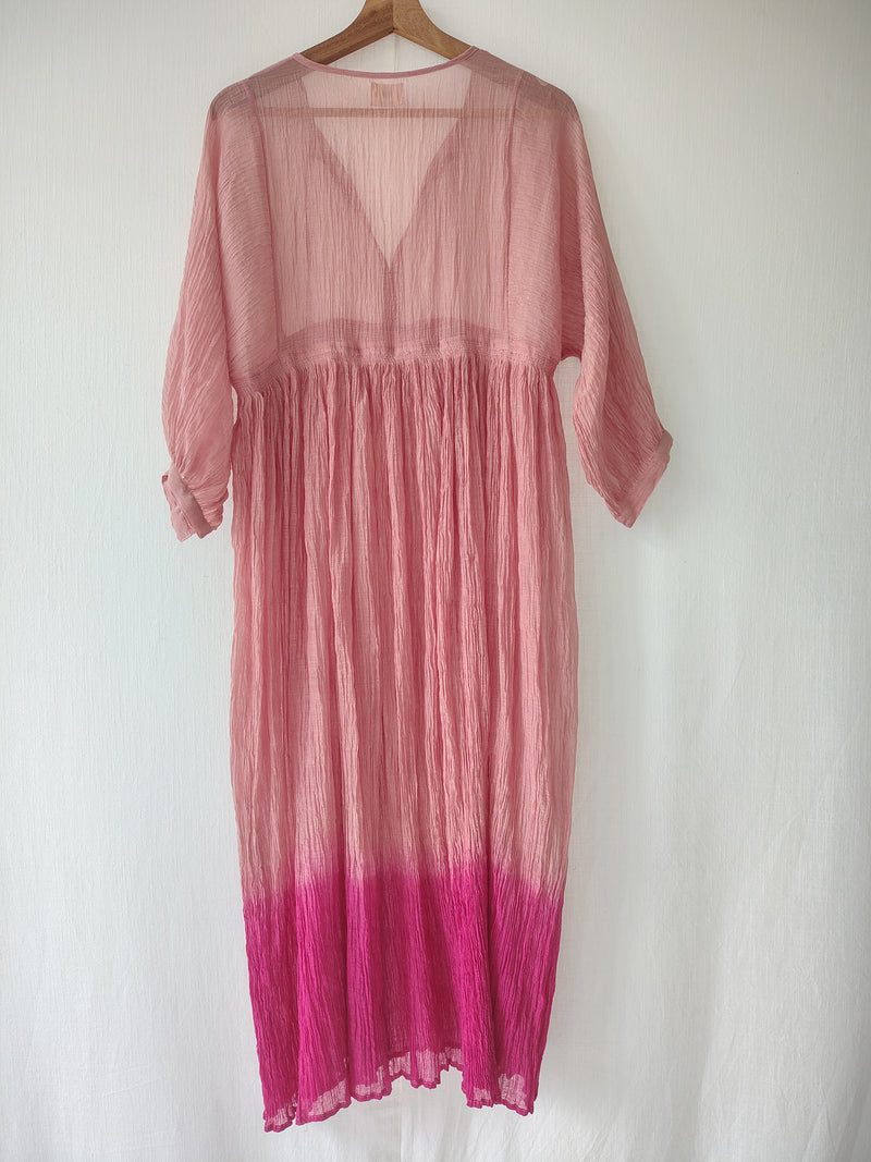 Dusty Rose Ombre Sheer Cotton Silk Midi Dress