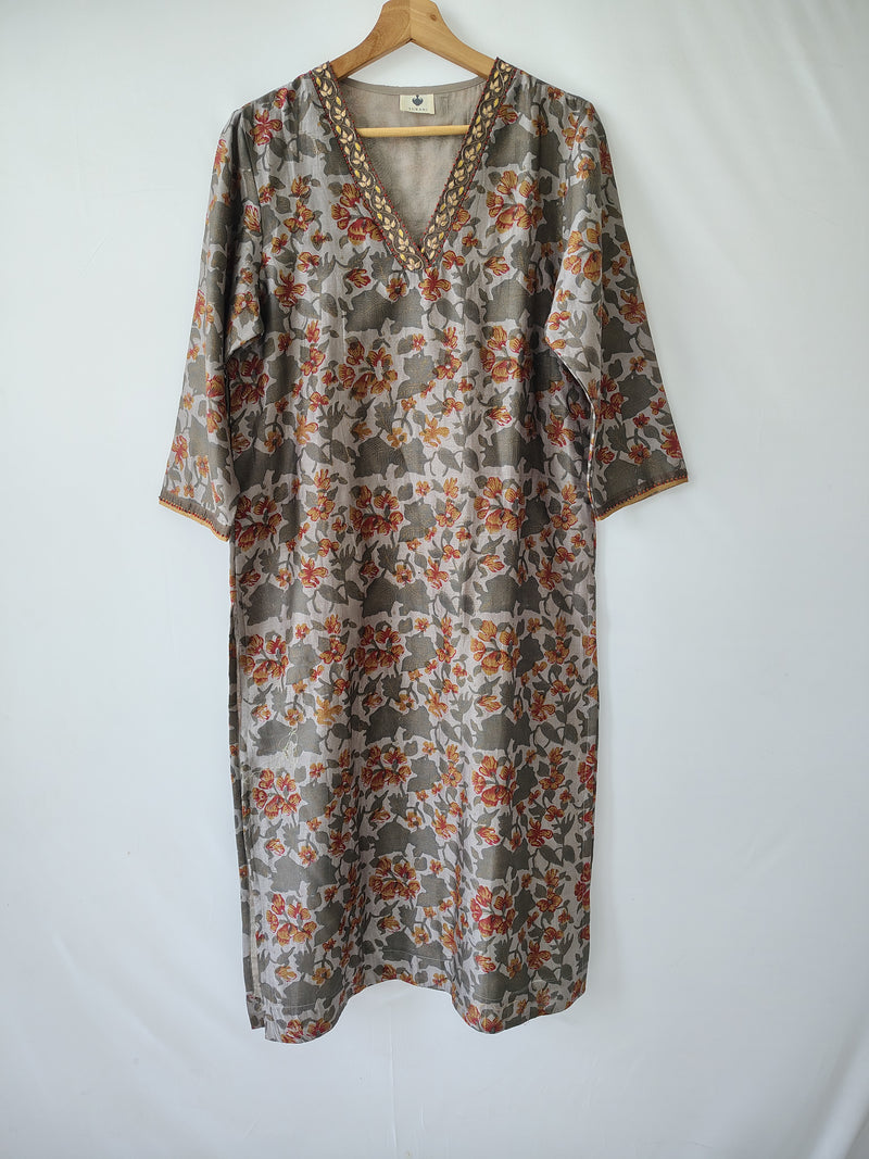 Floral Print Gota Patti Hand Embroidered Suit with Dupatta
