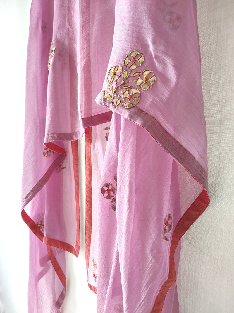 Festive Lavender Floral Hand Embroidered Gota Patti Dupatta