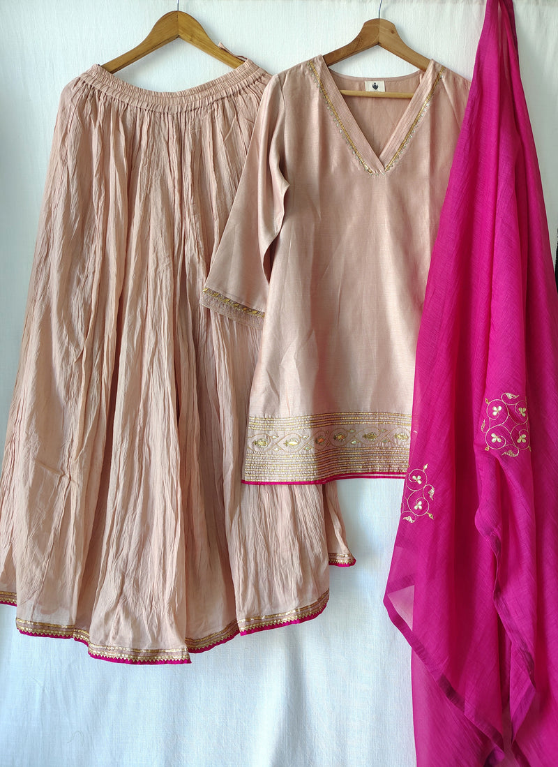 Light Pink Hand Embroidered Gota Patti Sharara Set
