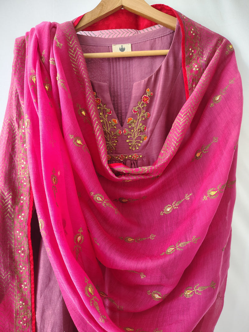 Purple Gota Patti Hand Embroidered Suit with Dupatta