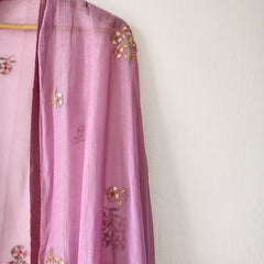 Festive Lavender Floral Hand Embroidered Gota Patti Dupatta