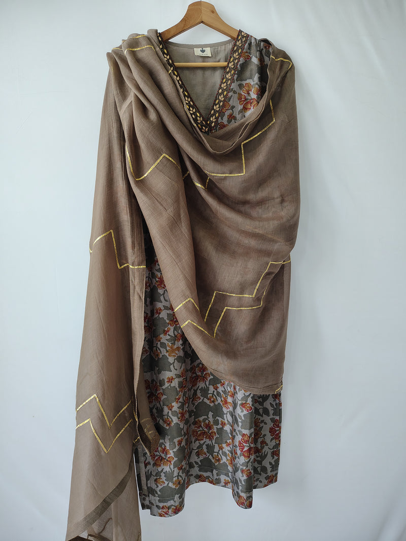 Floral Print Gota Patti Hand Embroidered Suit with Dupatta