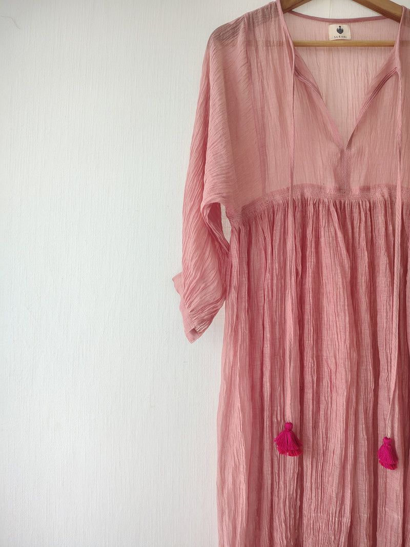 Dusty Rose Ombre Sheer Cotton Silk Midi Dress