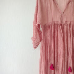 Dusty Rose Ombre Sheer Cotton Silk Midi Dress