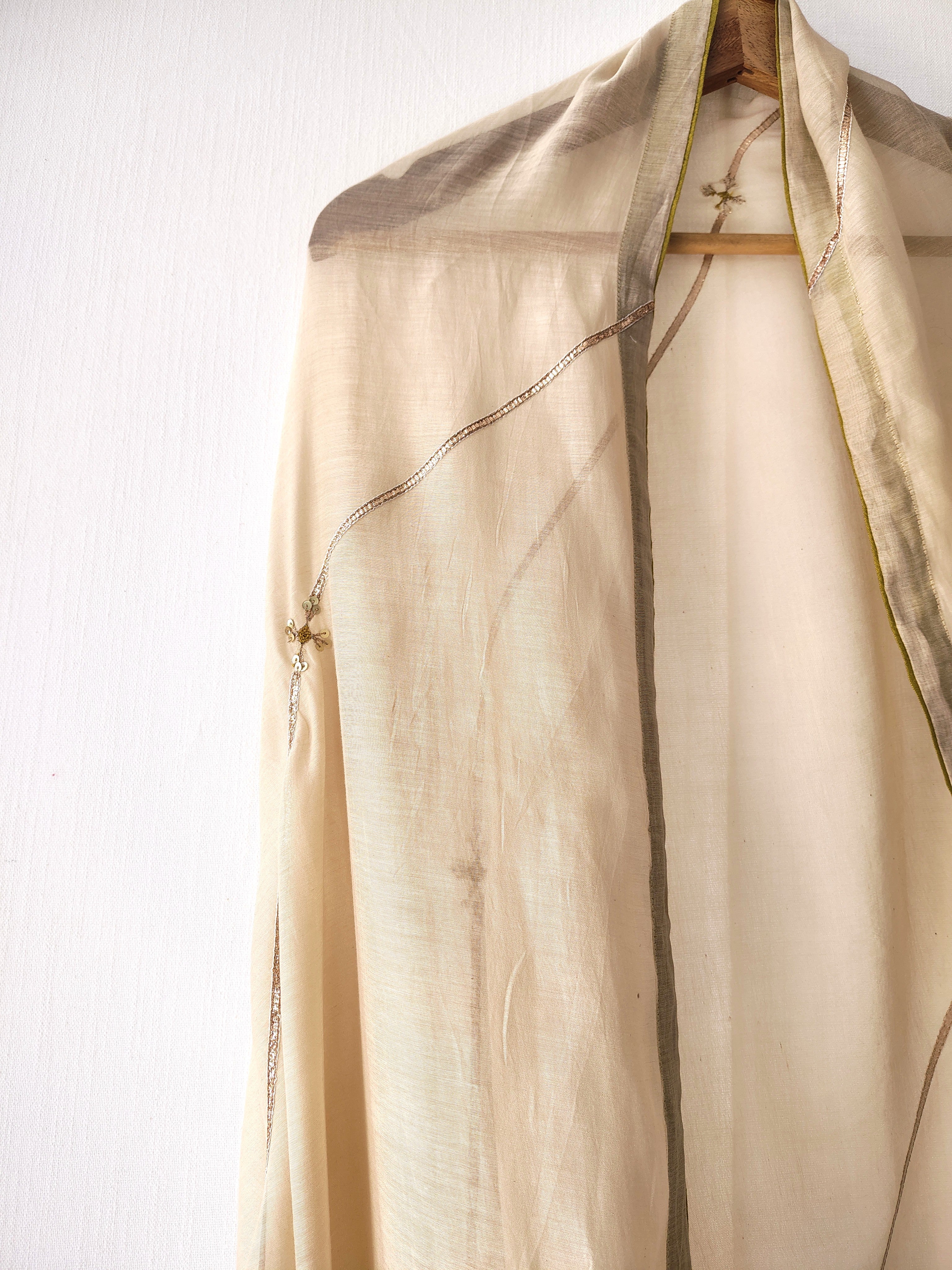 Beige Gota Patti Hand Embroidered Sequins Festive Dupatta