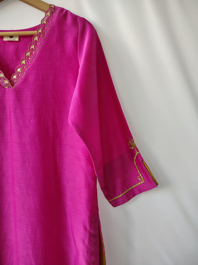 Pink Gota Patti Hand Embroidered Kurta & Pant Set