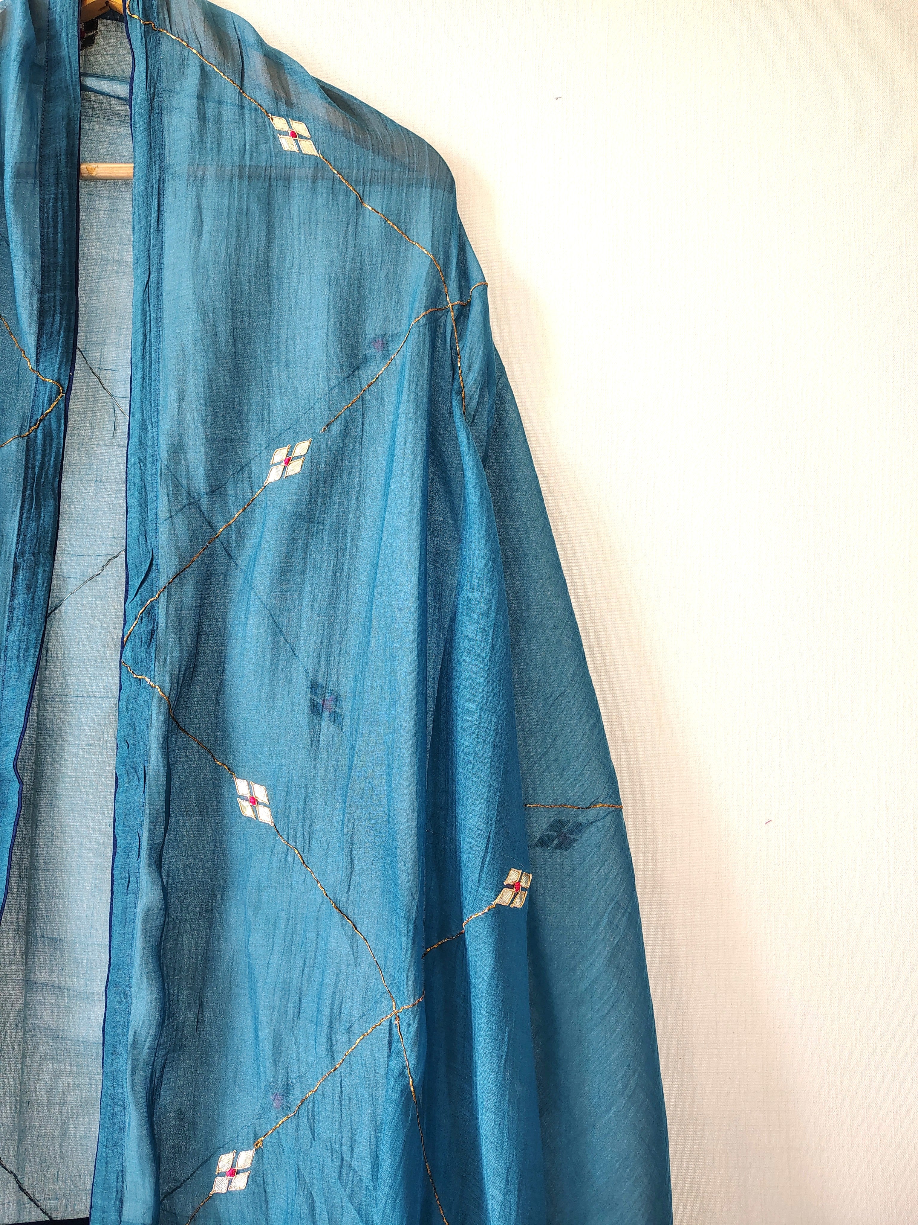 Teal Gota Patti Hand Embroidered Festive Dupatta