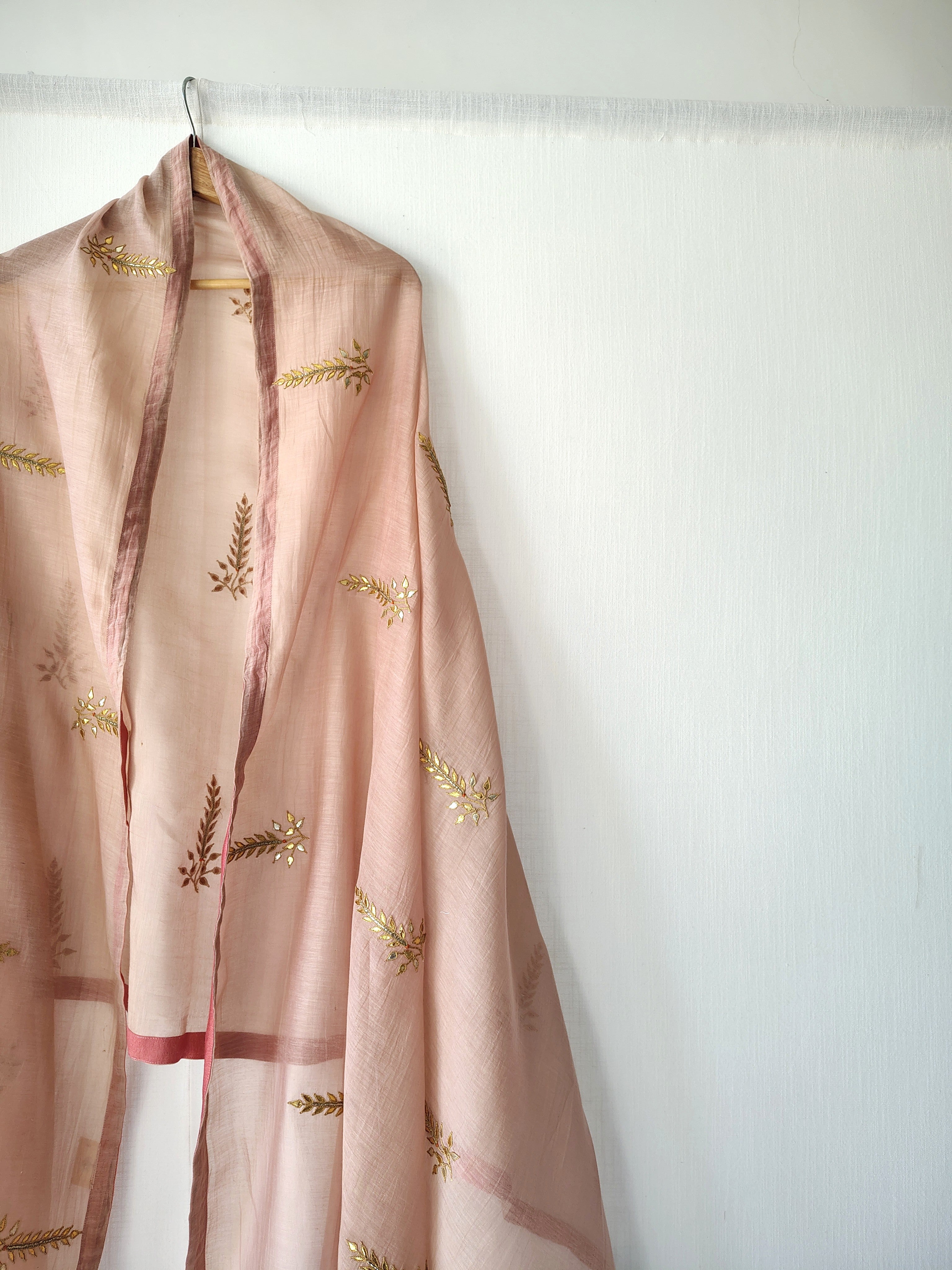 Dusty Rose Gota-Patti Chanderi Cotton Silk Festive Dupatta