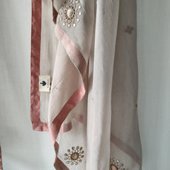 Light Grey Festive Floral Hand Embroidered Gota Patti Dupatta