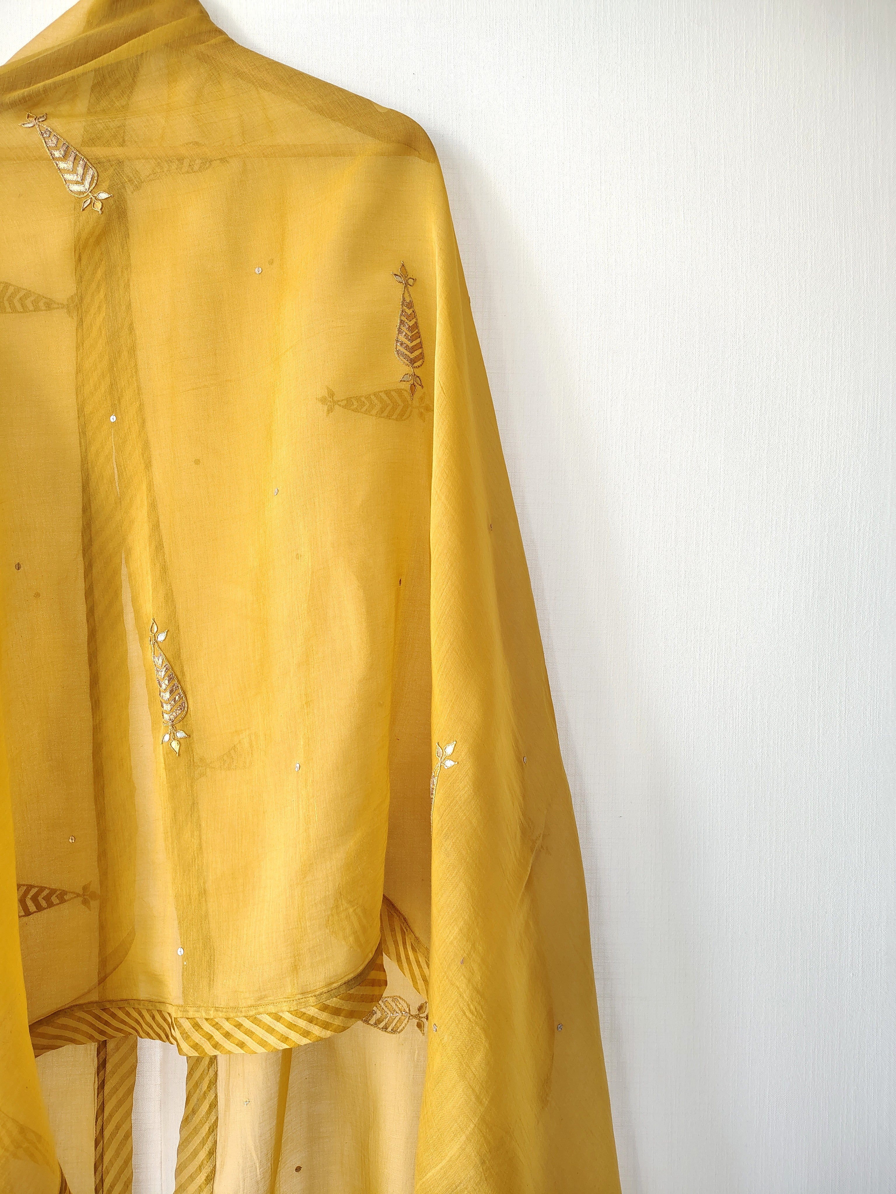 Mustard Gota-Patti Cotton Silk Festive Dupatta