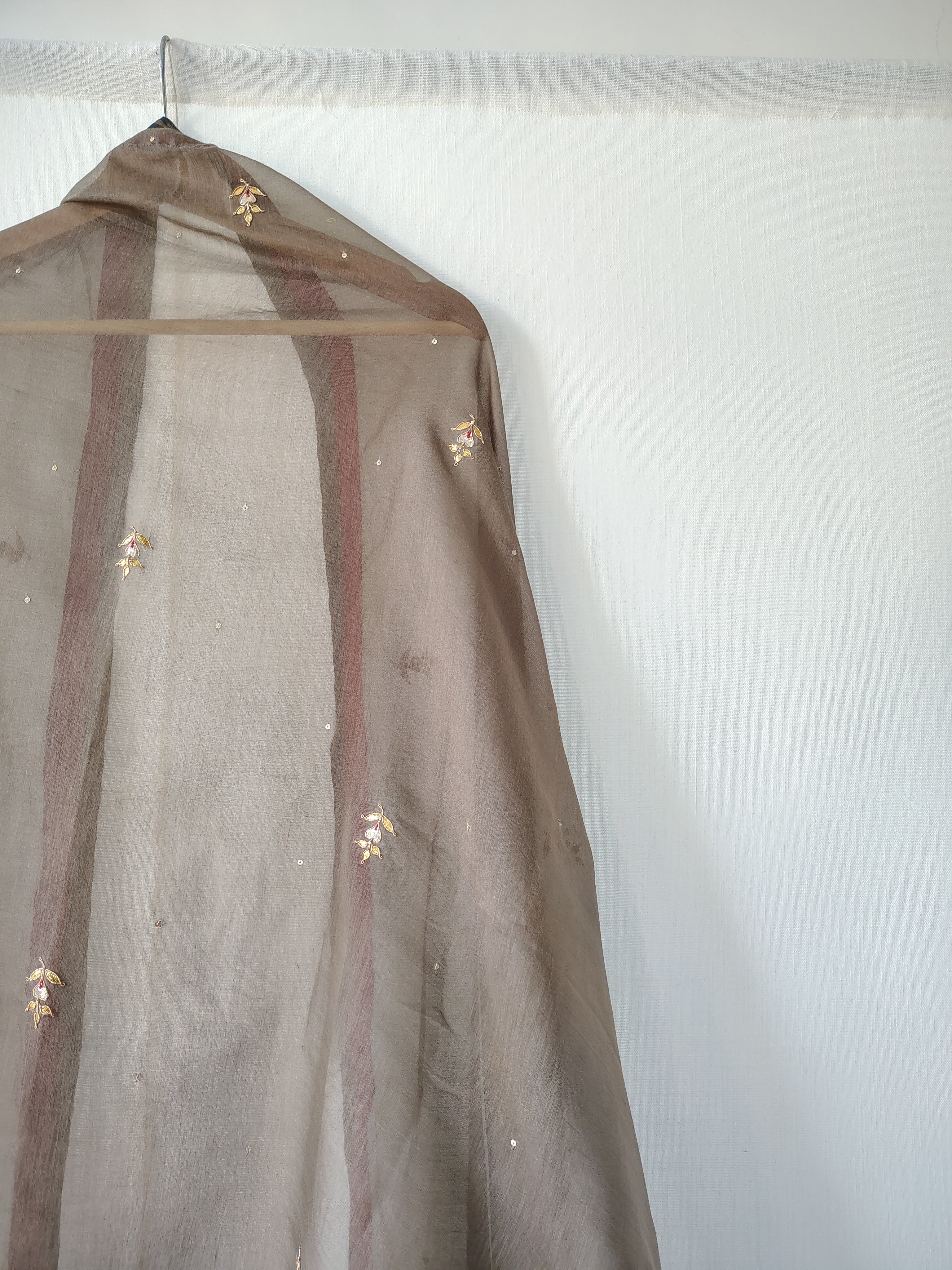 Grey Embroidered Gota-Patti Cotton Silk Dupatta with Border