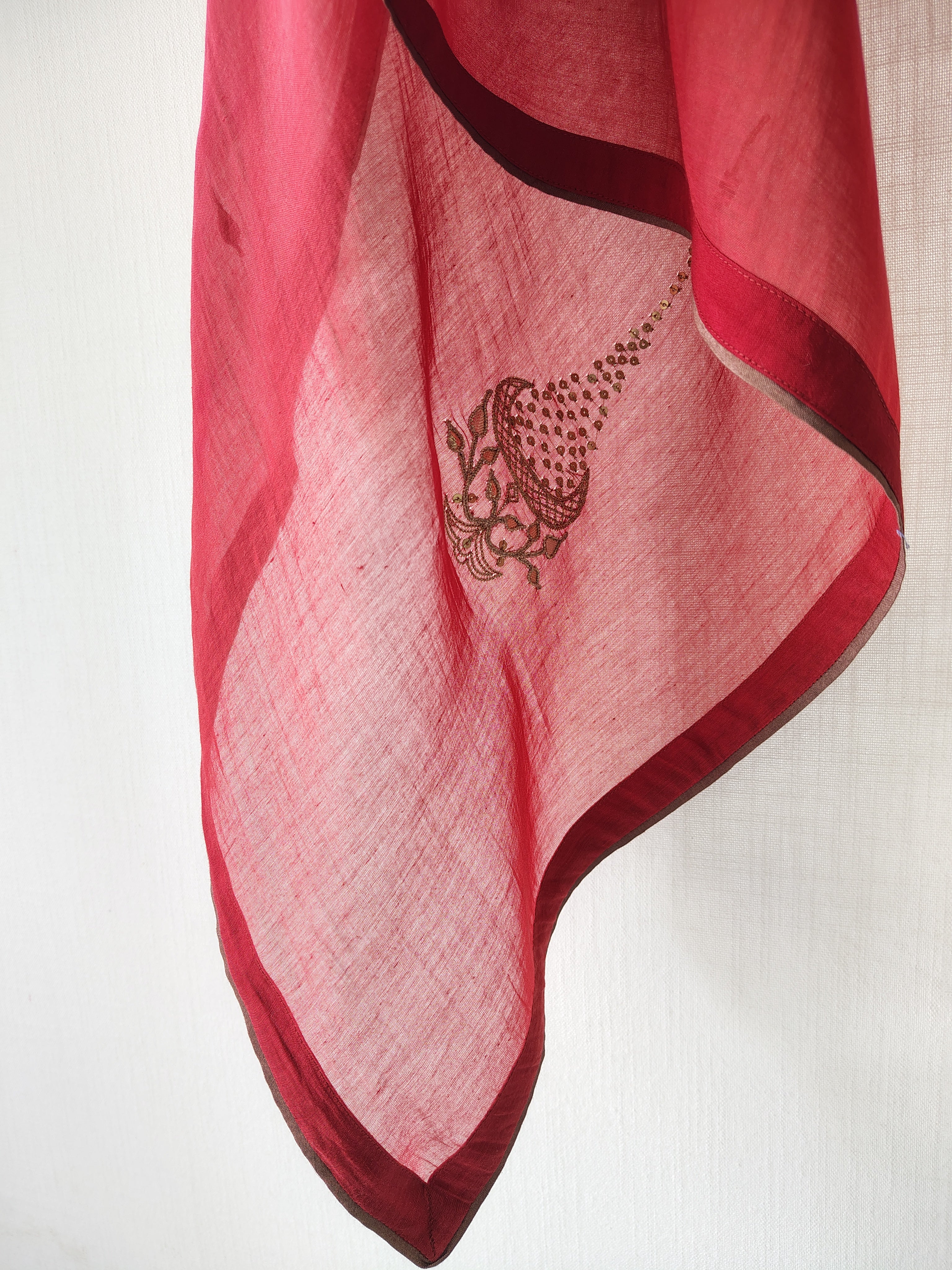 Rust-Gold Hand Embroidered Chanderi Sequins Dupatta