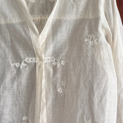 Natural White Hand Embroidered Floral Sheer Shirt