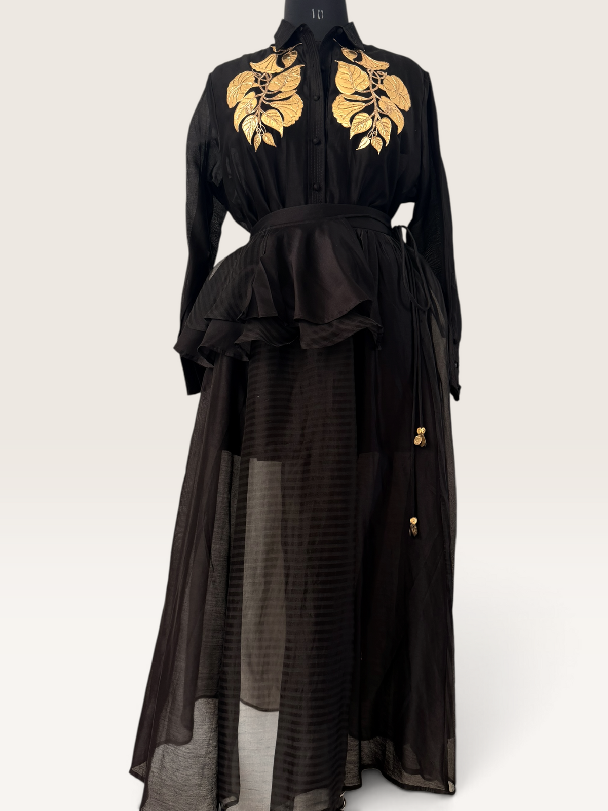 Black sheer panelled skirt and peplum belt