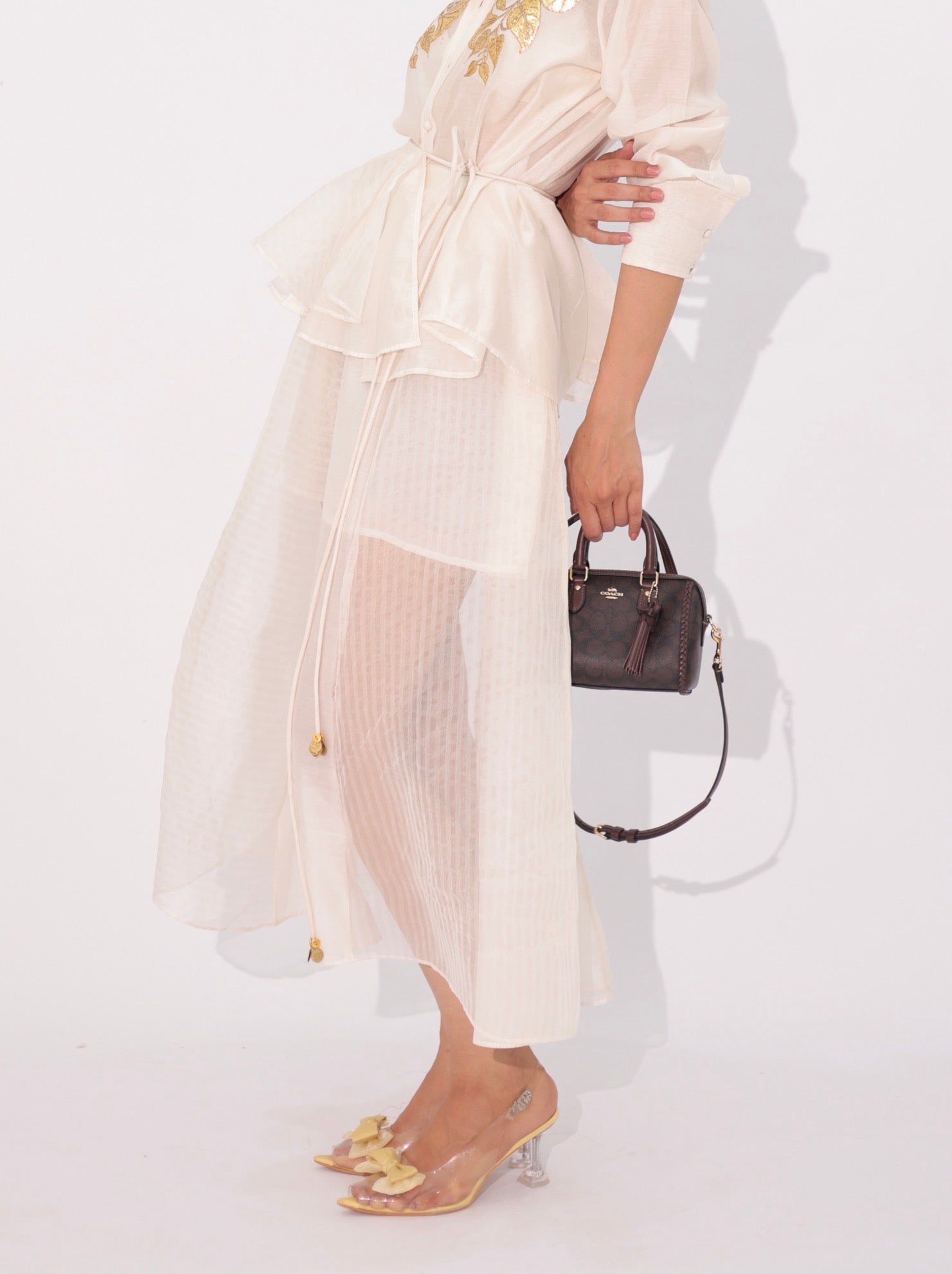 Ivory panelled skirt and peplum belt