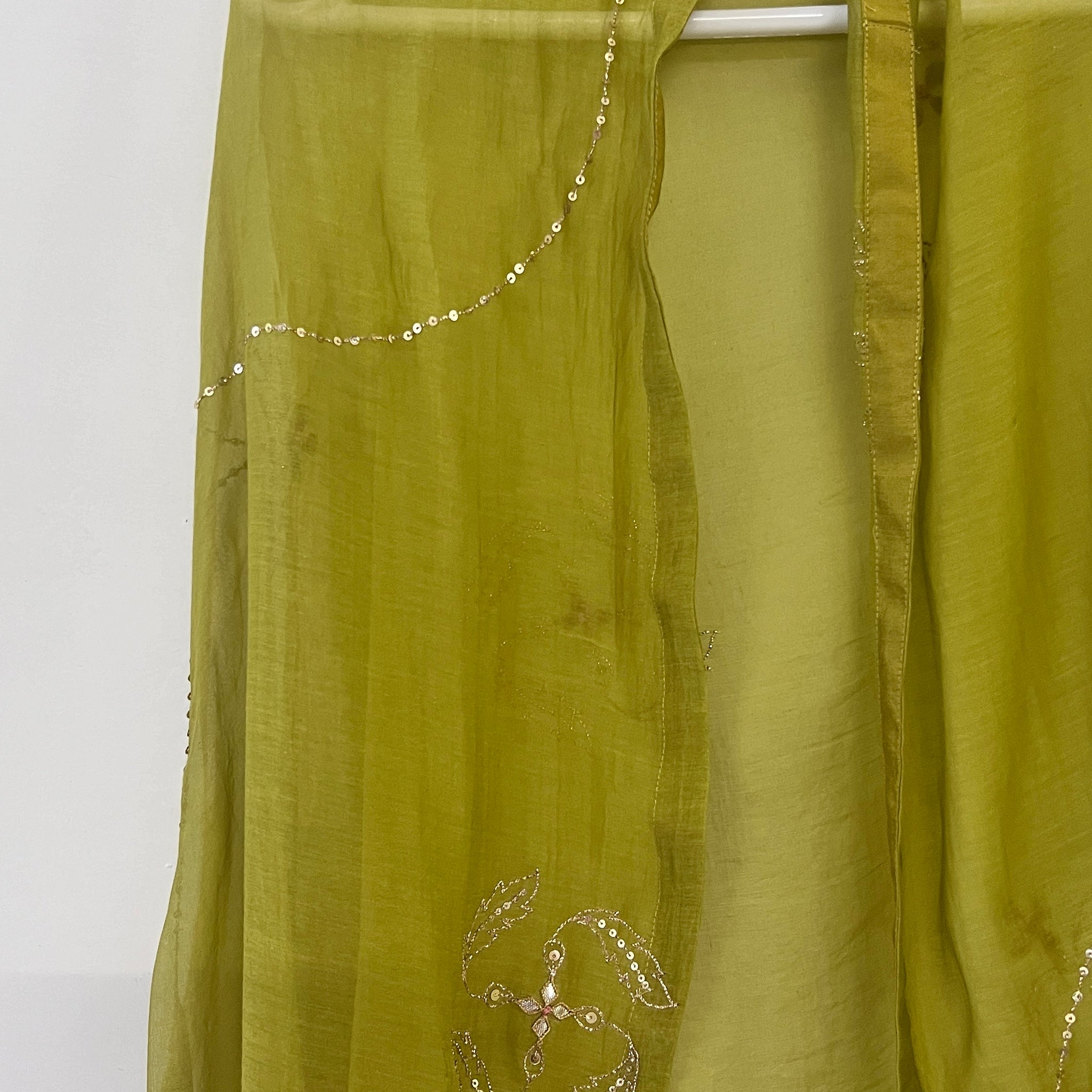 Olive Green Gota Sequins Cotton Silk Dupatta