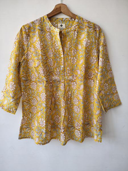 Yellow Cotton Hand Block Printed Tunic