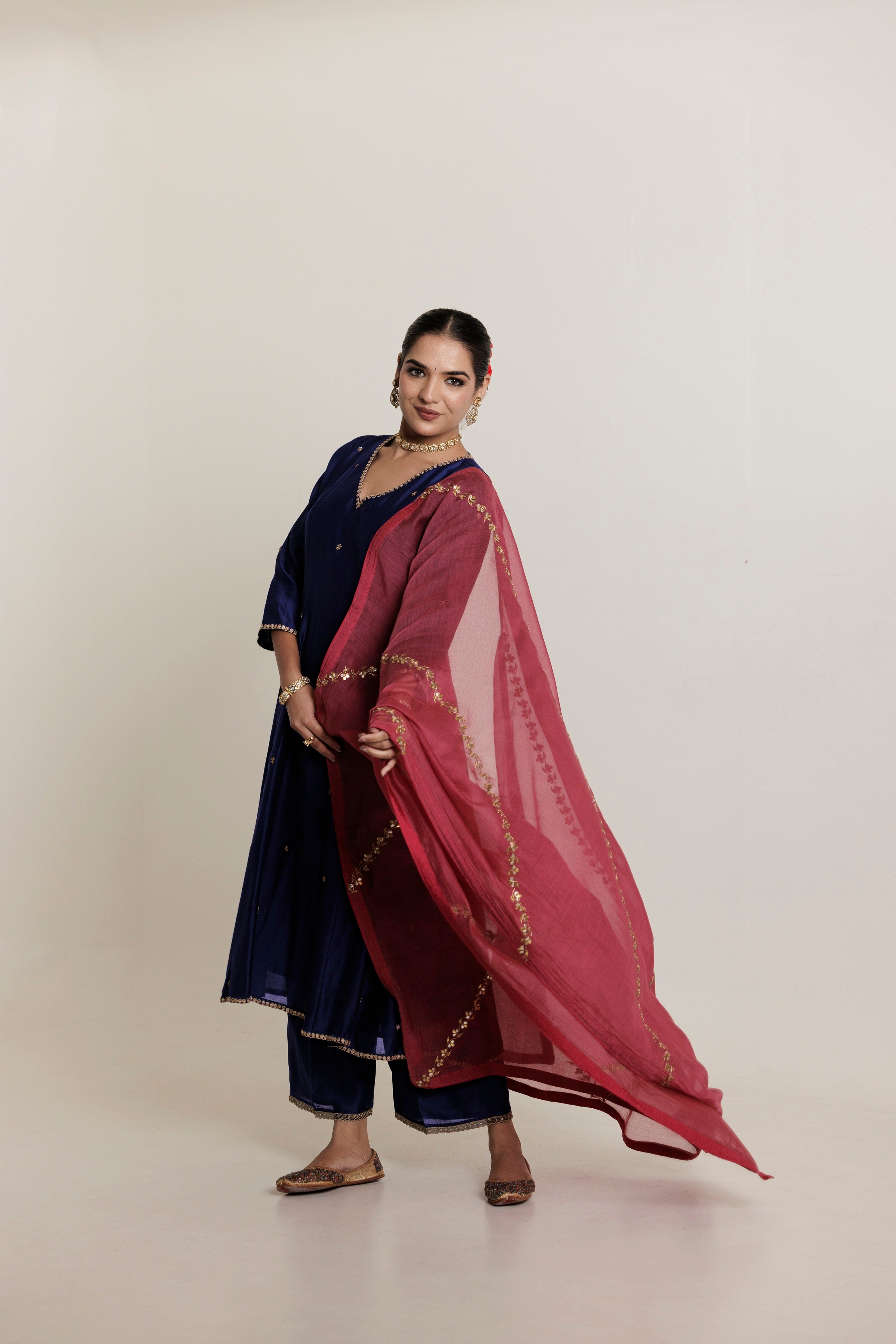 Midnight Blue Anarkali Kurta Set with Hand Marori Work