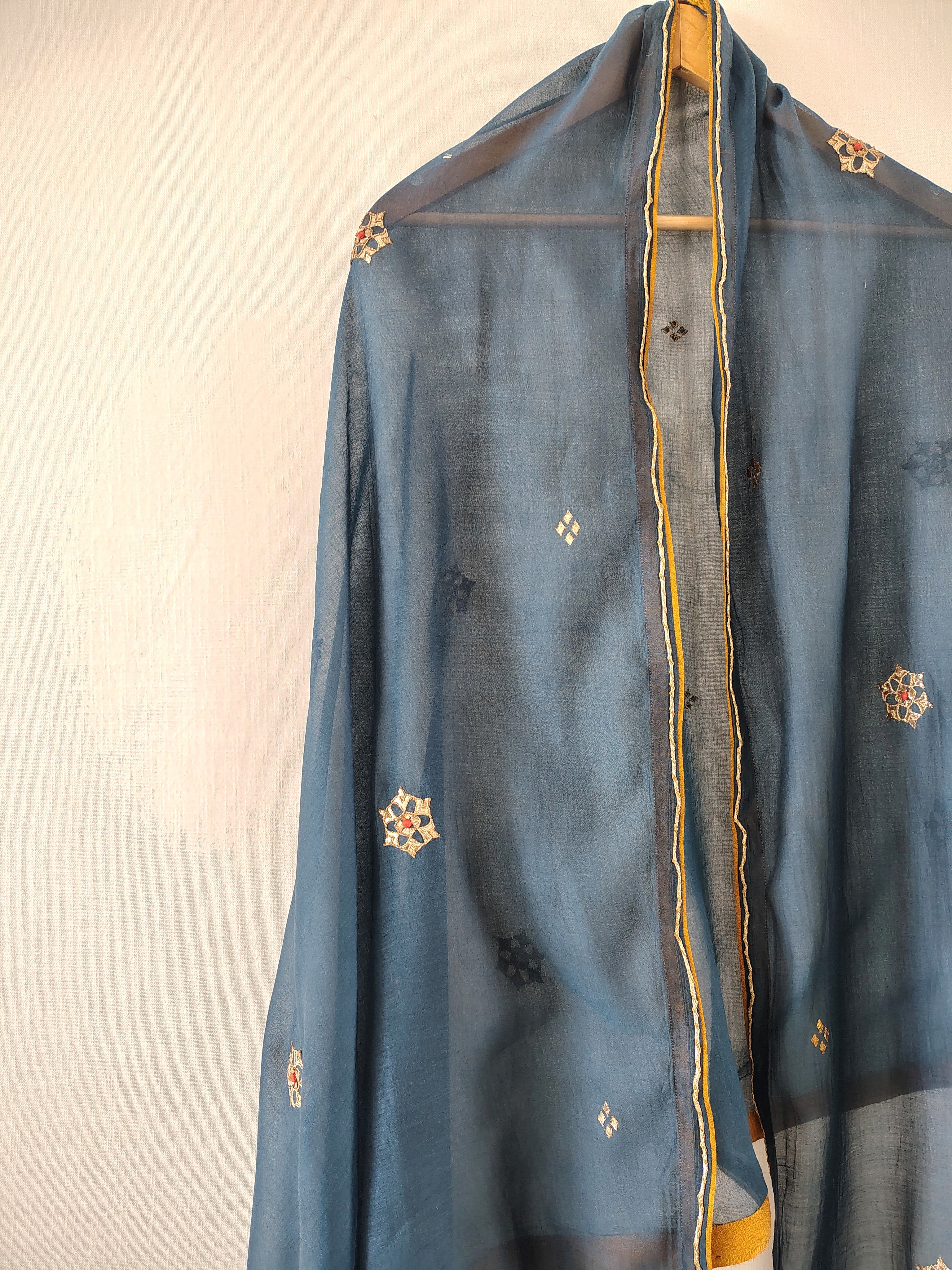 Blue Floral Gota Patti Embroidered Festive Dupatta