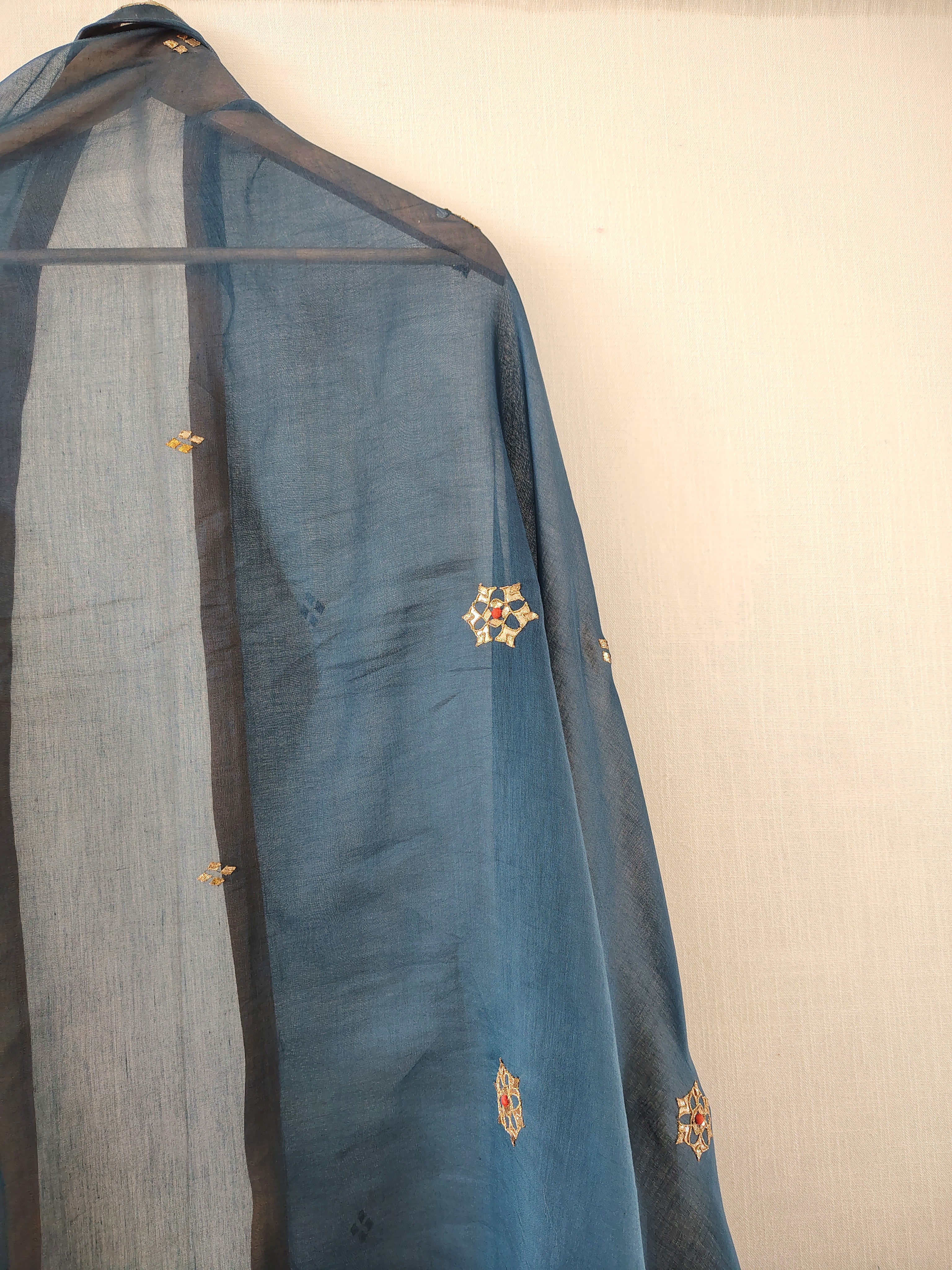 Blue Floral Gota Patti Embroidered Festive Dupatta
