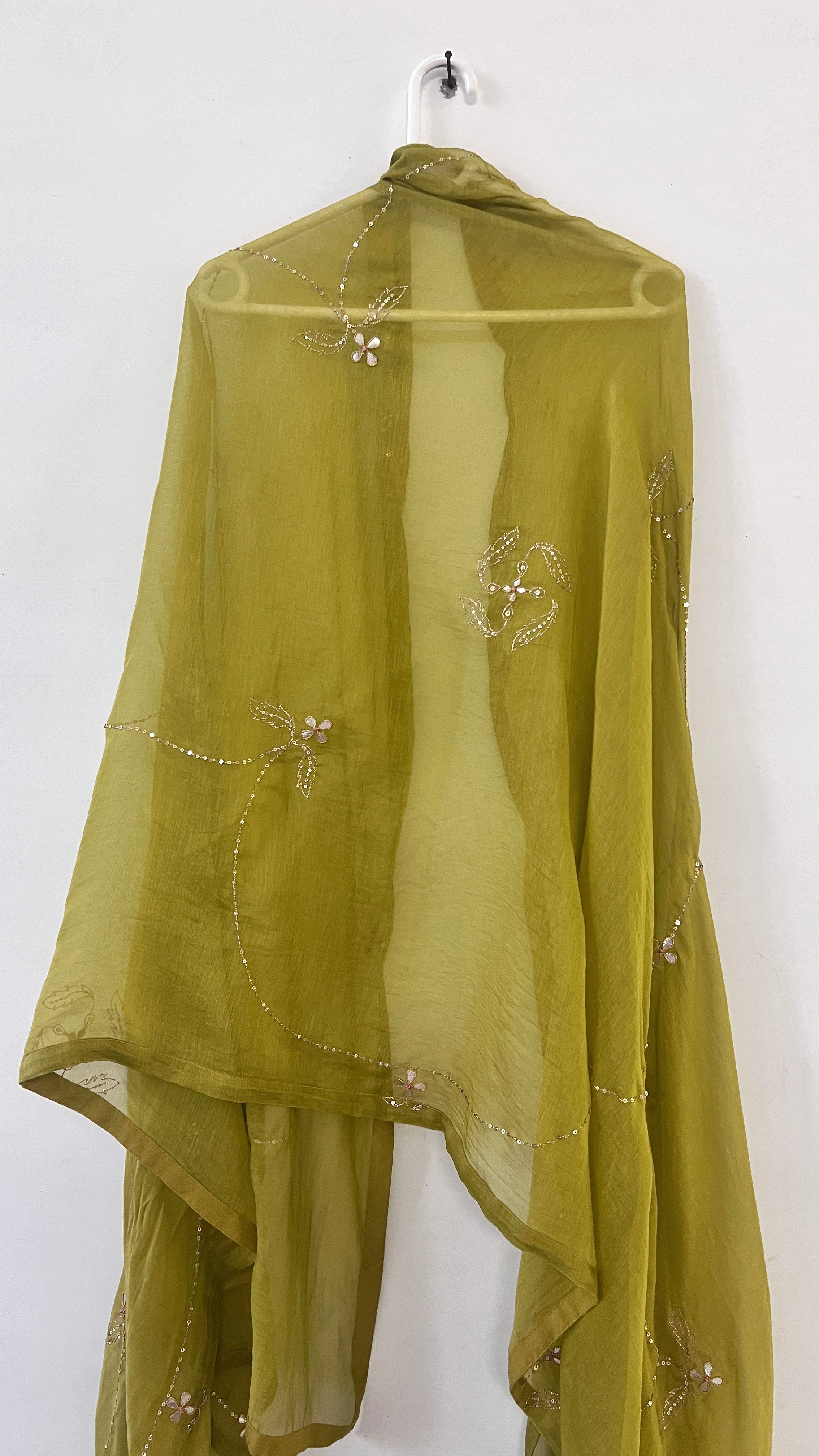 Olive Green Gota Sequins Cotton Silk Dupatta