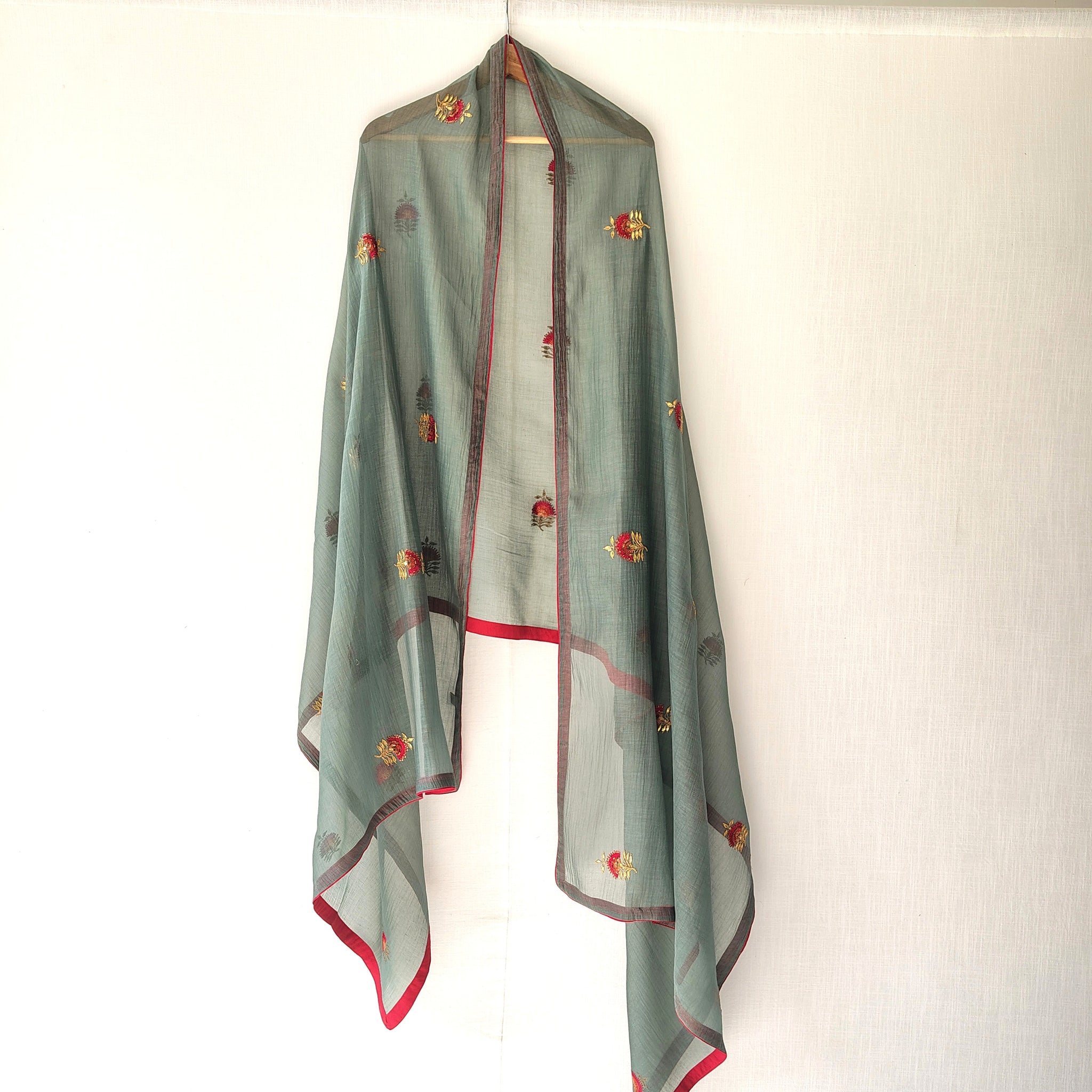 Festive Hand Thread Embroidery Gota Patti Dupatta Chanderi