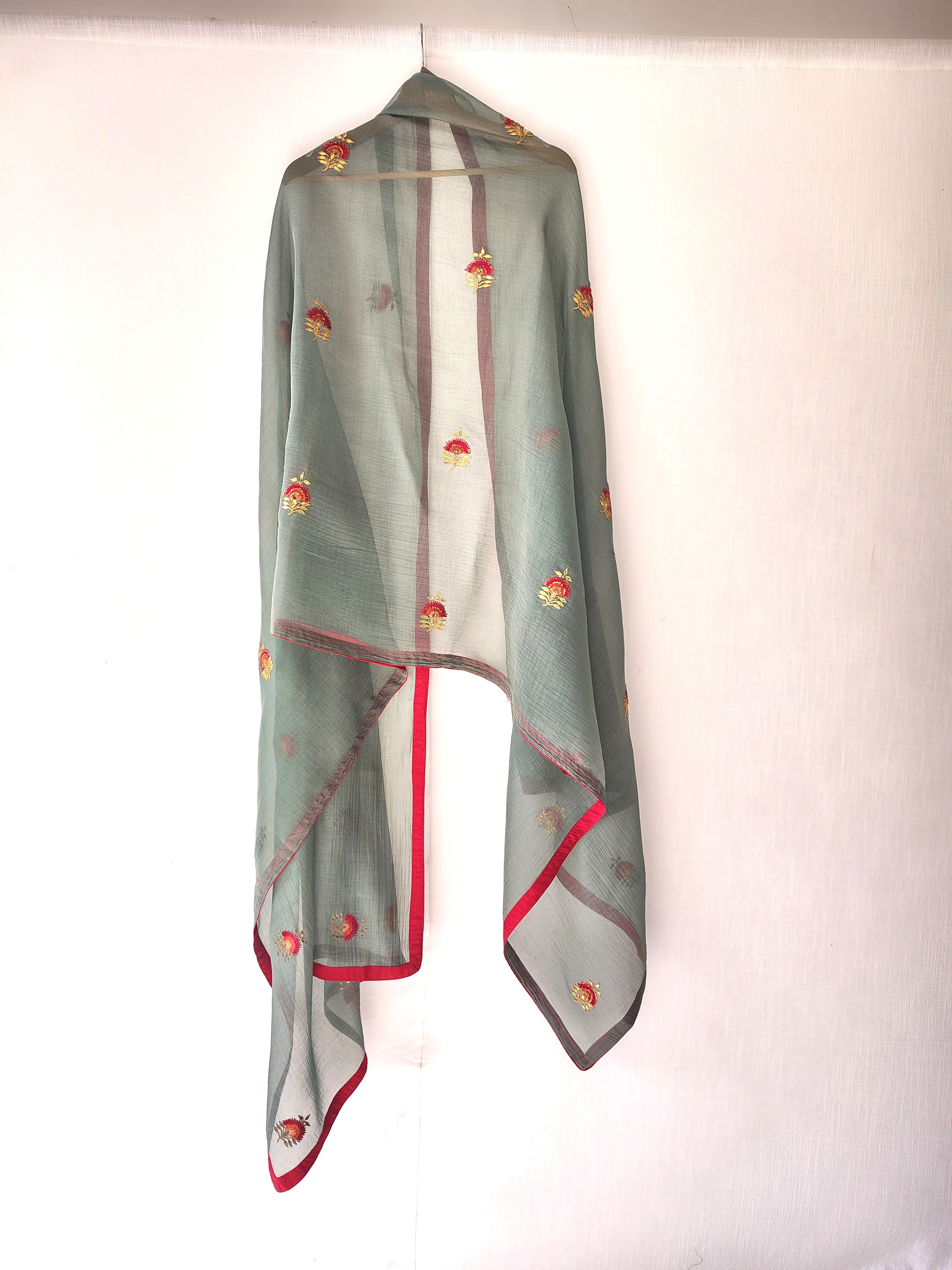 Festive Hand Thread Embroidery Gota Patti Dupatta Chanderi