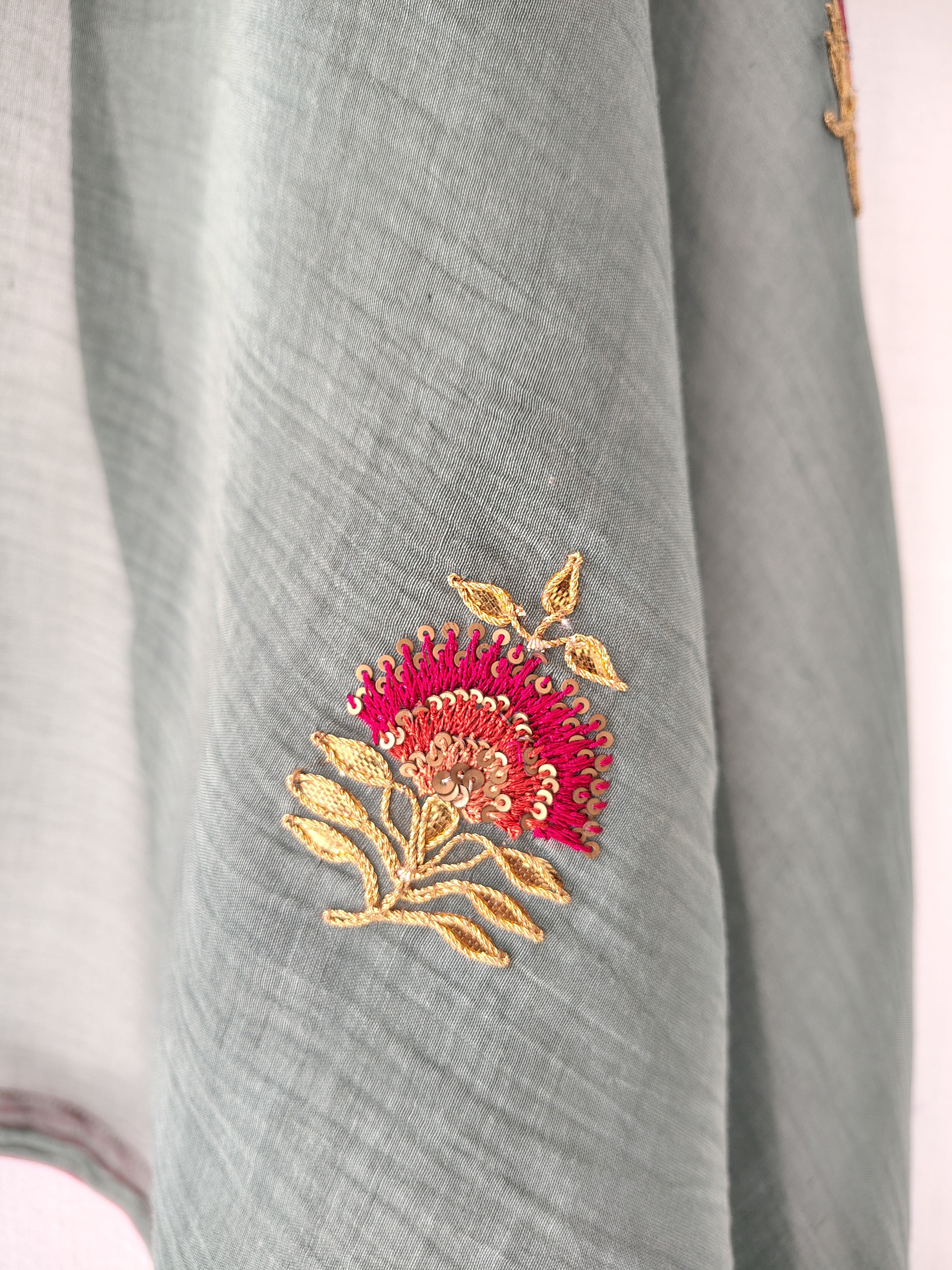 Festive Hand Thread Embroidery Gota Patti Dupatta Chanderi