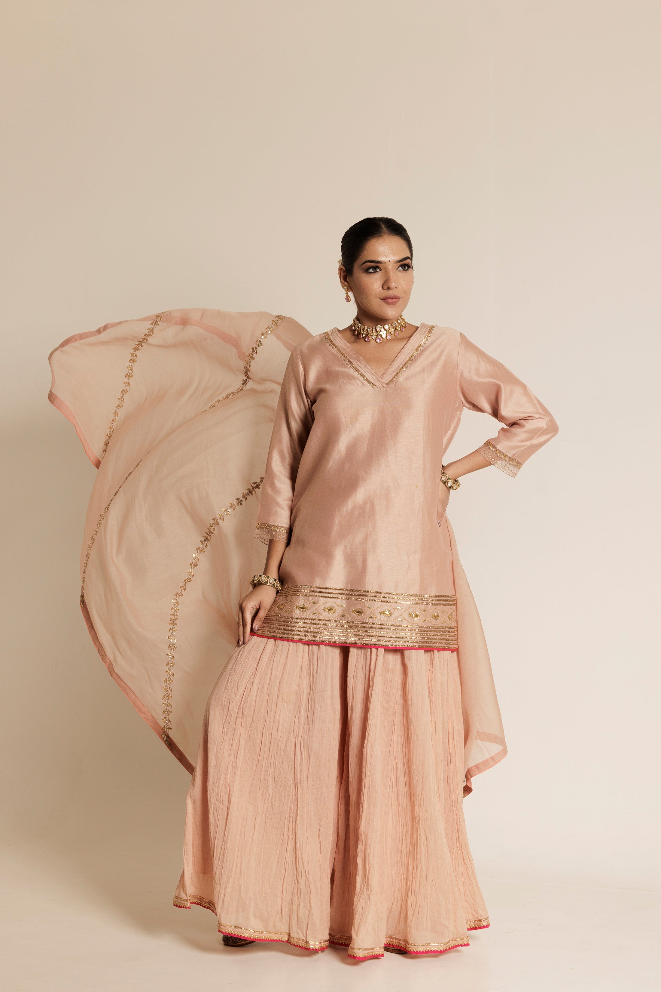 Pale Pink Aari Gota-Patti Chanderi Garara Set