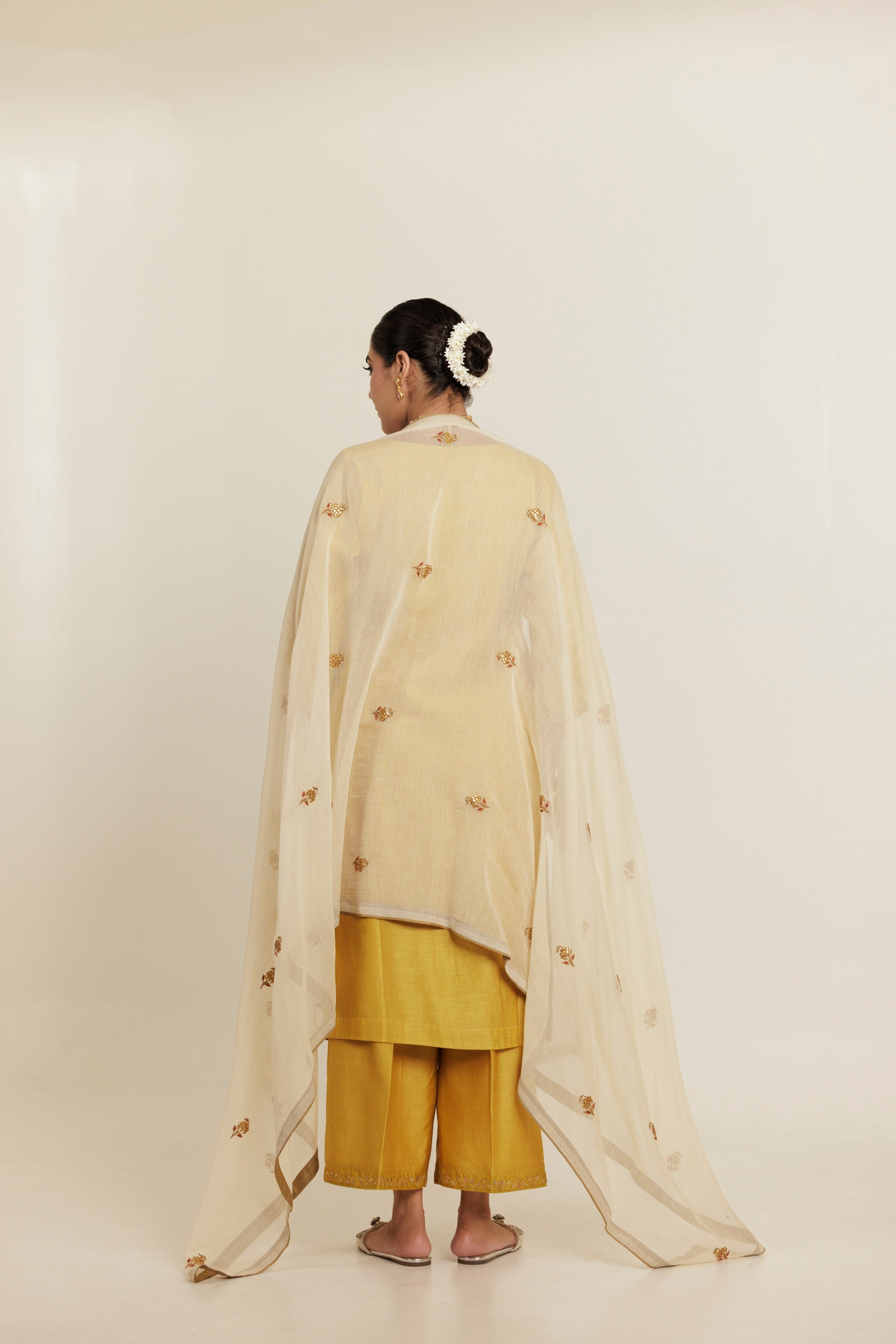 Sand Yellow Gota Patti Embroidered Chanderi Kurta Set