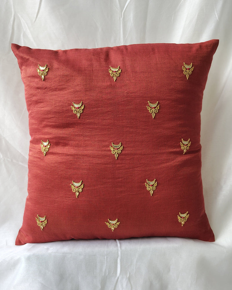 Rust Gota Patti Hand Embroidery Cotton Silk Cushion Covers