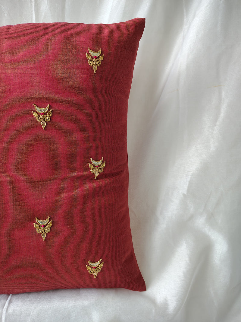 Rust Gota Patti Hand Embroidery Cotton Silk Cushion Covers
