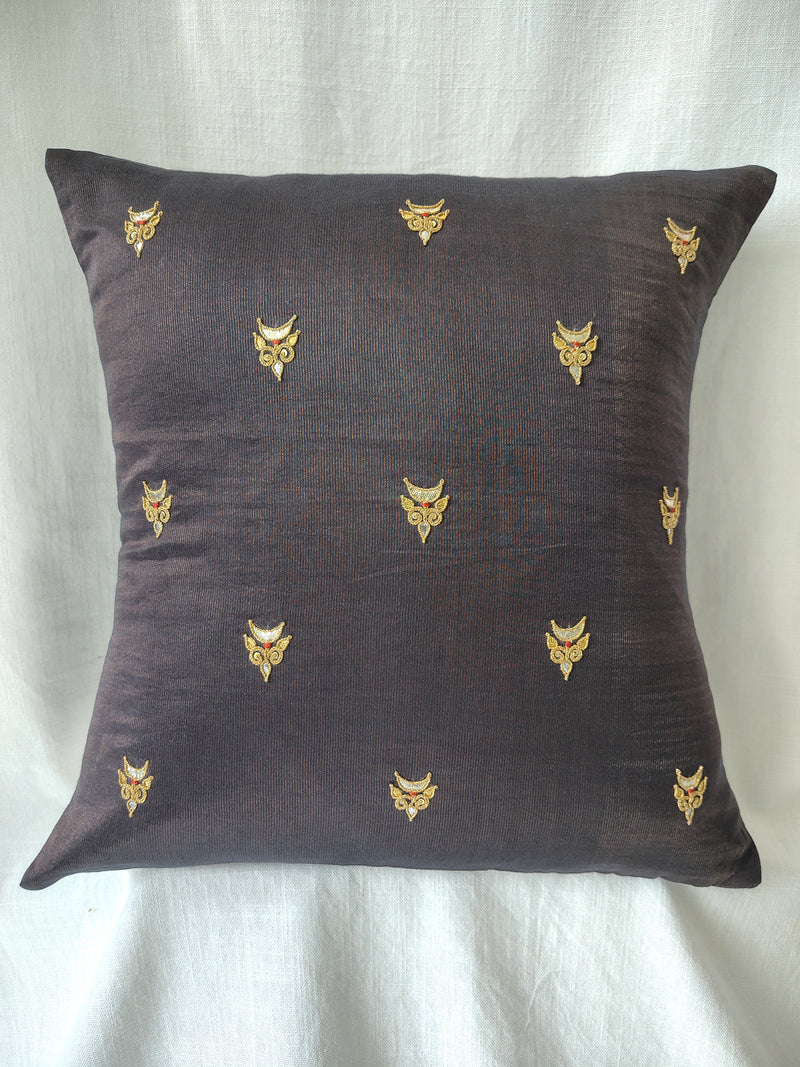 Gold Brown Gota Patti Hand Embroidery Cotton Silk Cushion Covers