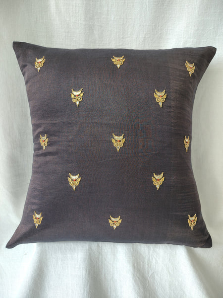 Gold Brown Gota Patti Hand Embroidery Cotton Silk Cushion Covers
