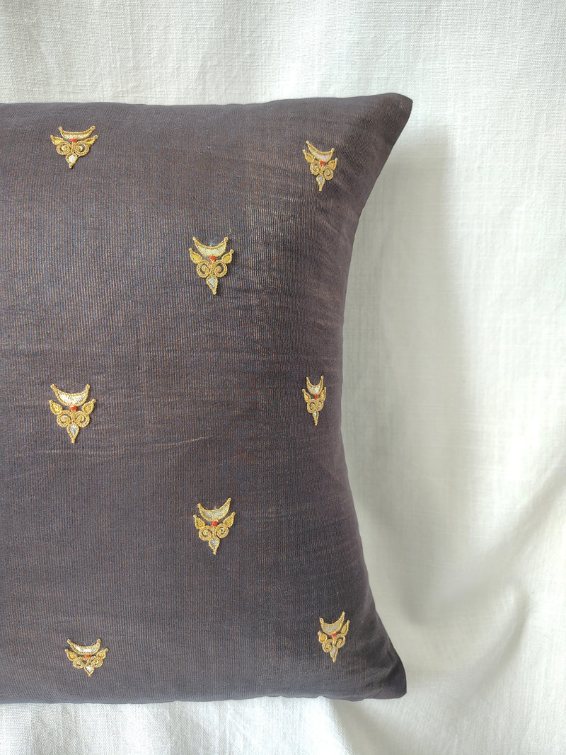 Gold Brown Gota Patti Hand Embroidery Cotton Silk Cushion Covers