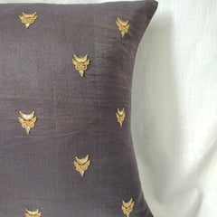 Gold Brown Gota Patti Hand Embroidery Cotton Silk Cushion Covers