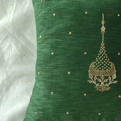 Green Gota Patti Hand Embroidery Cotton Silk Cushion Covers