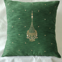 Green Gota Patti Hand Embroidery Cotton Silk Cushion Covers