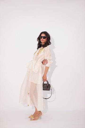 Ivory panelled skirt and peplum belt