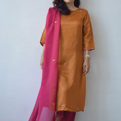 Rust Hand Embroidered Kurta Set with Dupatta