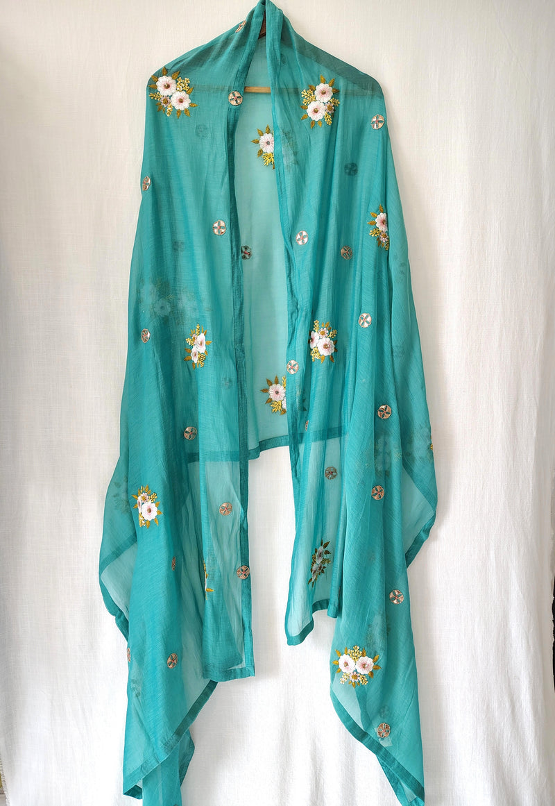 Festive Floral Hand Embroidered Gota Patti Dupatta
