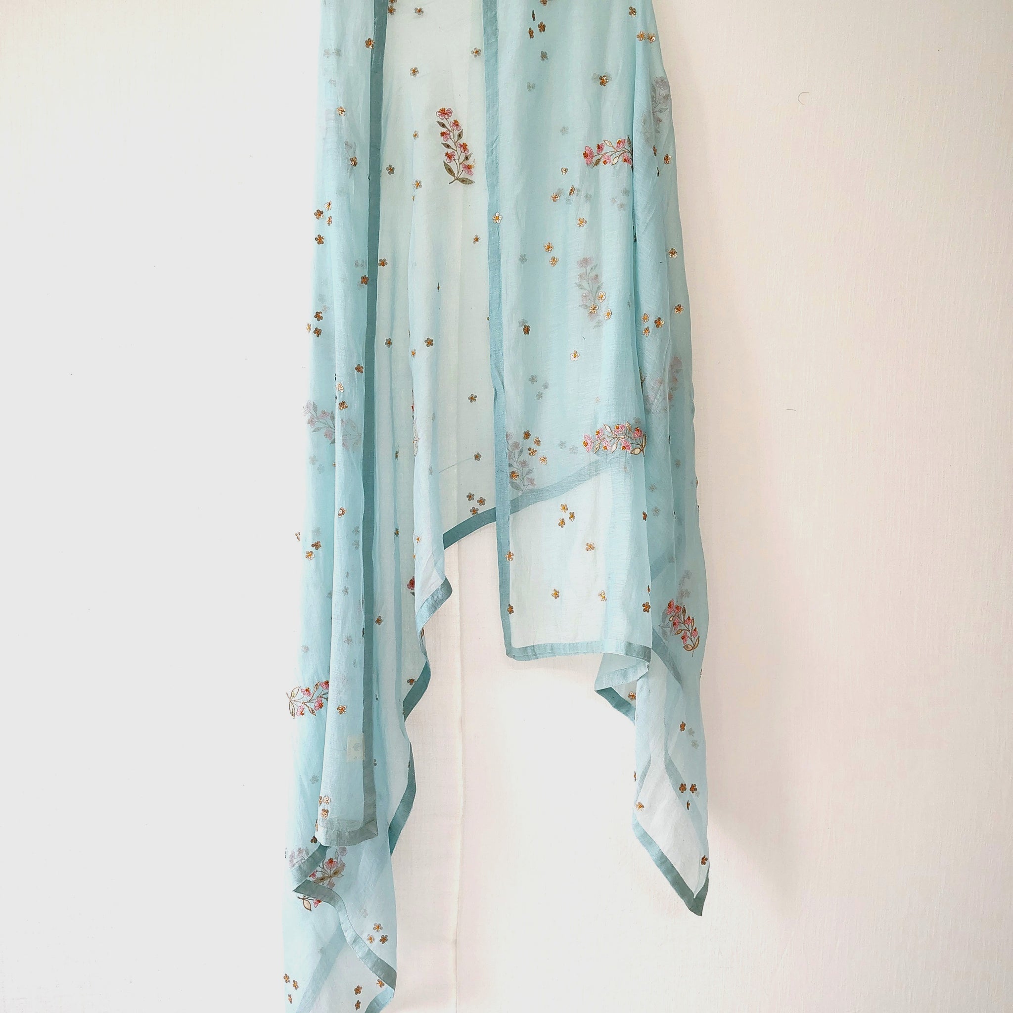 Turquoise Hand Embroidered Gota Patti Festive Dupatta