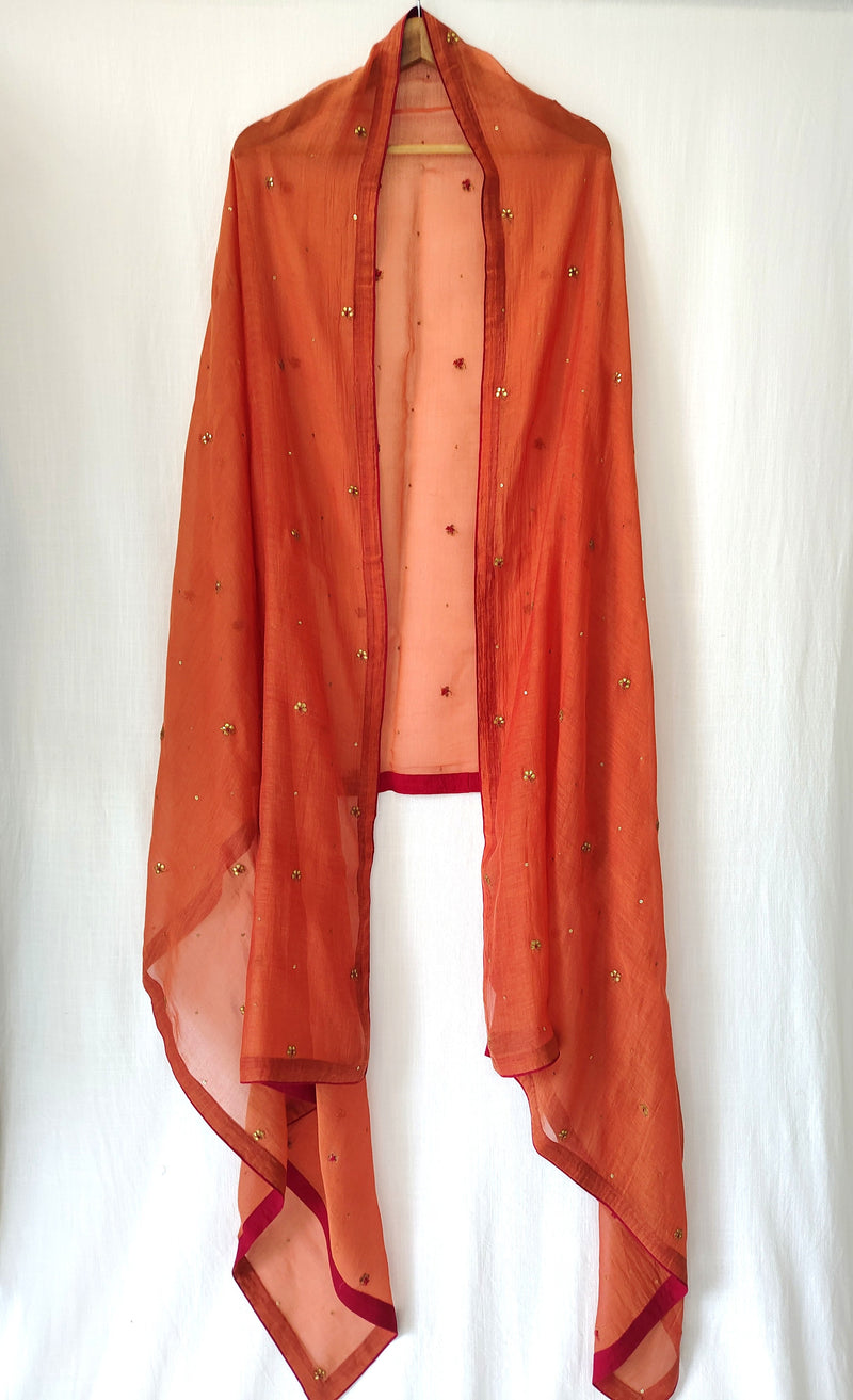 Rust Hand Embroidered Festive Gota Patti Dupatta